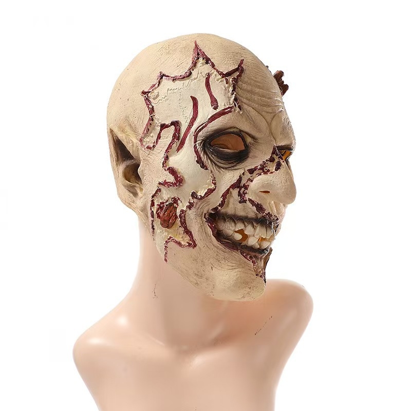 Halloween latex maszk: démon-zombi sebhely, kellék maszkhoz, felnőtt fejfedő