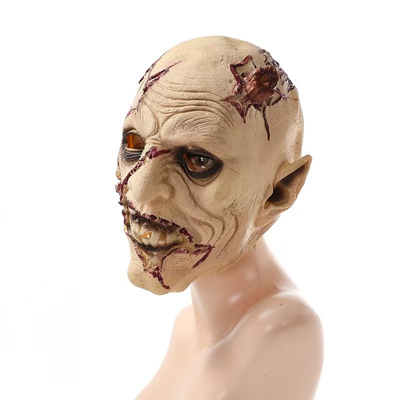 Halloween latex maszk: démon-zombi sebhely, kellék maszkhoz, felnőtt fejfedő