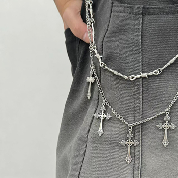 Unisex lanac za pojas za traperice s križnim privjeskom, hip-hop stil, cinkov spoj, duljina 115 cm