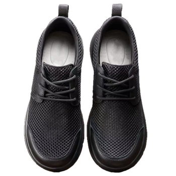 Férfiak számára szabadidős, légáteresztő hálószerkezetű sneaker, fekete, fűzős, kényelmes mindennapi viseletre és futásra