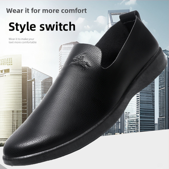 Férfi bőr Slip-On mokaszni koreai stílusban, puha bőr, puha talp, vízálló