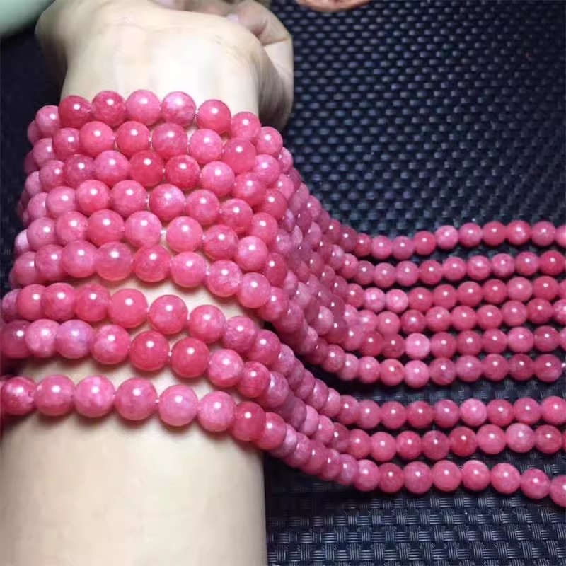 Okrugle ružičaste chalcedon perle sa crvenim venama, slobodne perle za DIY narukvicu