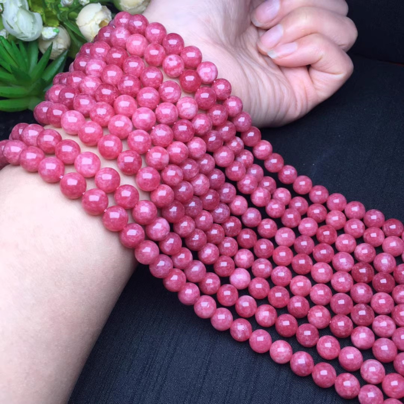 Okrugle ružičaste chalcedon perle sa crvenim venama, slobodne perle za DIY narukvicu