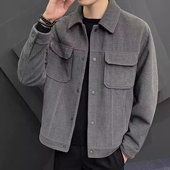 Férfi corduroy dzseki ősz-télre, stílusos, slim fit, galléros, mindennapi külső ruházat