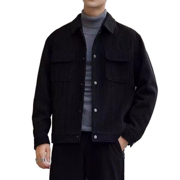Férfi corduroy dzseki ősz-télre, stílusos, slim fit, galléros, mindennapi külső ruházat