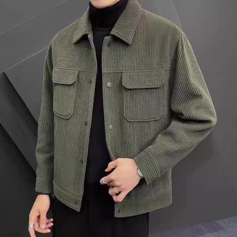 Férfi corduroy dzseki ősz-télre, stílusos, slim fit, galléros, mindennapi külső ruházat