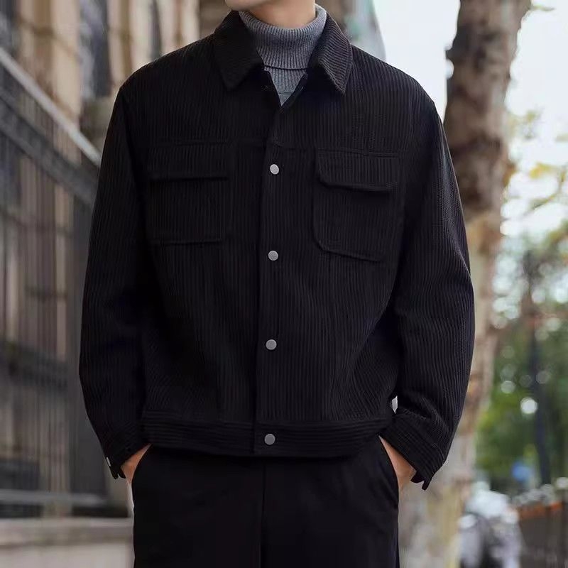 Férfi corduroy dzseki ősz-télre, stílusos, slim fit, galléros, mindennapi külső ruházat