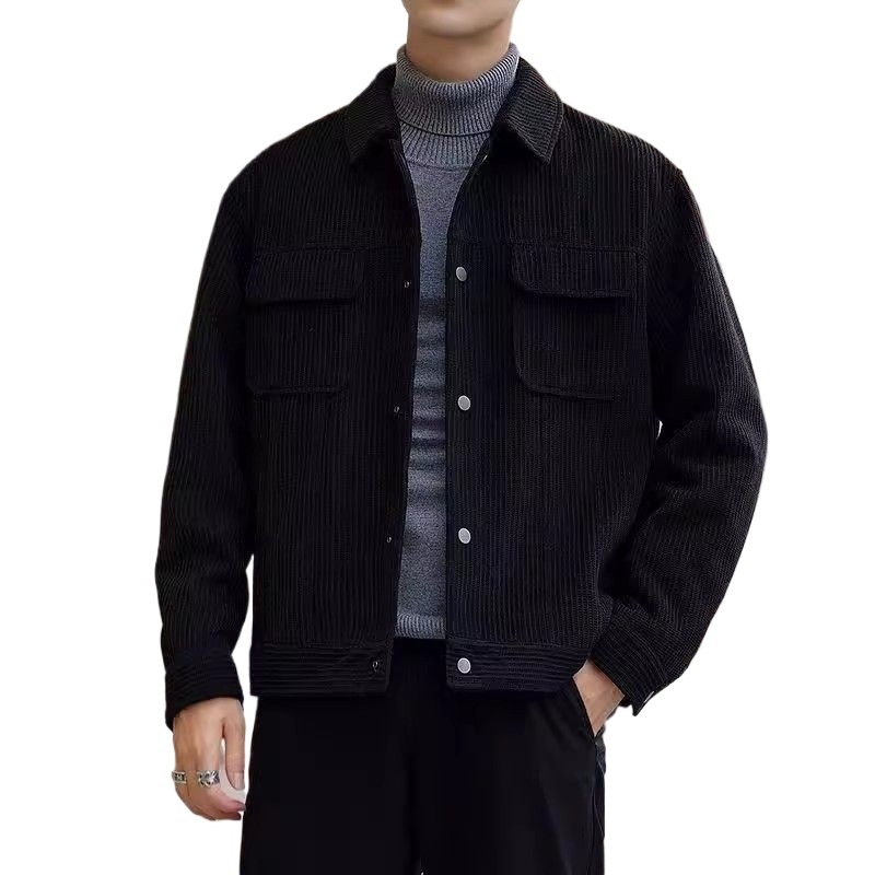 Férfi corduroy dzseki ősz-télre, stílusos, slim fit, galléros, mindennapi külső ruházat