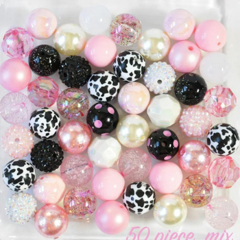 20 mm miješane crno-ružičaste leopard uzorka akrilne perle, 50 komada za DIY chunky nakit