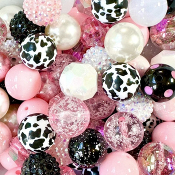 20 mm miješane crno-ružičaste leopard uzorka akrilne perle, 50 komada za DIY chunky nakit