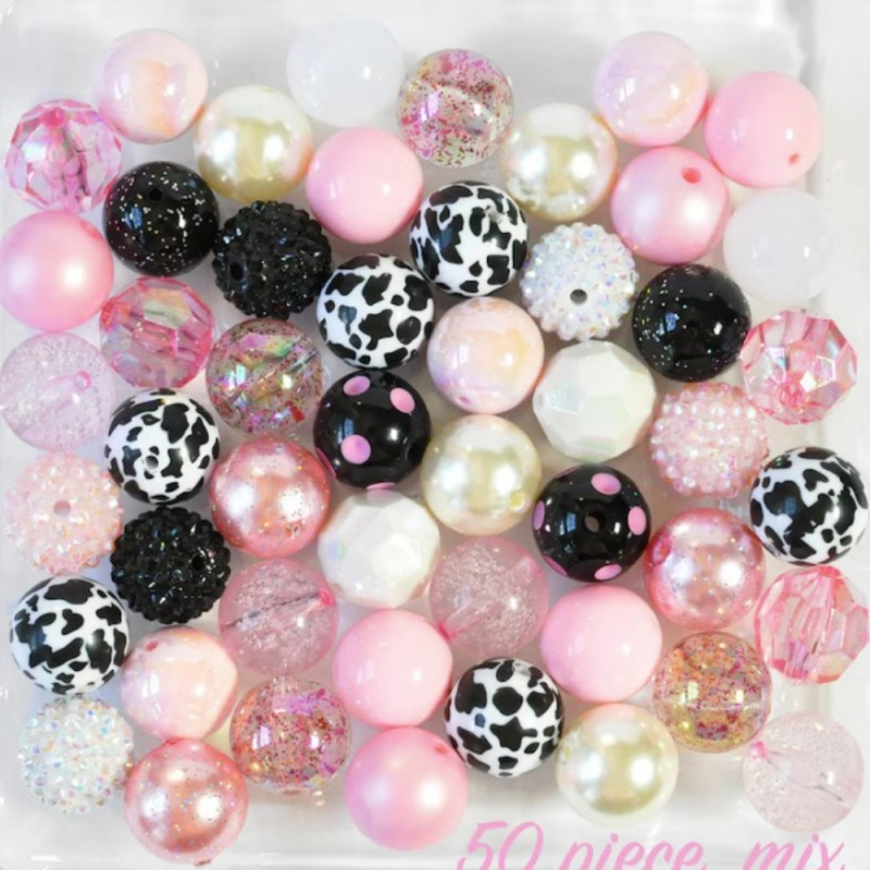 20 mm miješane crno-ružičaste leopard uzorka akrilne perle, 50 komada za DIY chunky nakit