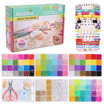 Prilagođeni dječji DIY set nakita: ručno izrađene perle za narukvice, set dodataka i alata za narukvice i ogrlice u kutiji za poklon