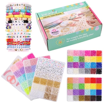 Prilagođeni dječji DIY set nakita: ručno izrađene perle za narukvice, set dodataka i alata za narukvice i ogrlice u kutiji za poklon