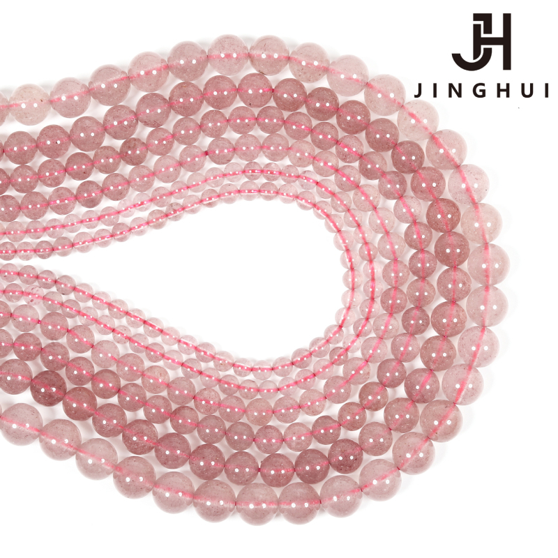 Jinghui DIY Kristalni dodaci Prirodni Strawberry Quartz Okrugle Perle 4mm-10mm Materijal za Poluproizvode nakita