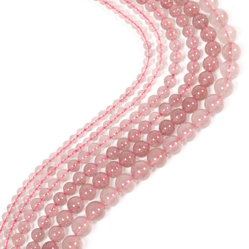 Jinghui DIY Kristalni dodaci Prirodni Strawberry Quartz Okrugle Perle 4mm-10mm Materijal za Poluproizvode nakita
