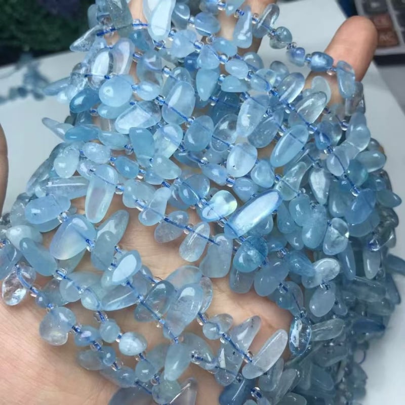 Prirodne prozirne kapljaste perle od akvamarina sa bočnim rupama za DIY nakit