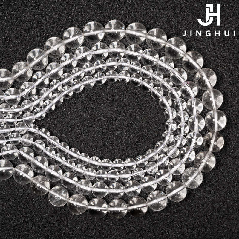 Jinghui DIY kristalni dodaci od prirodnog bijelog kristala, 6–10 mm okrugle perle za narukvicu, slobodne perle, polu gotov nakit