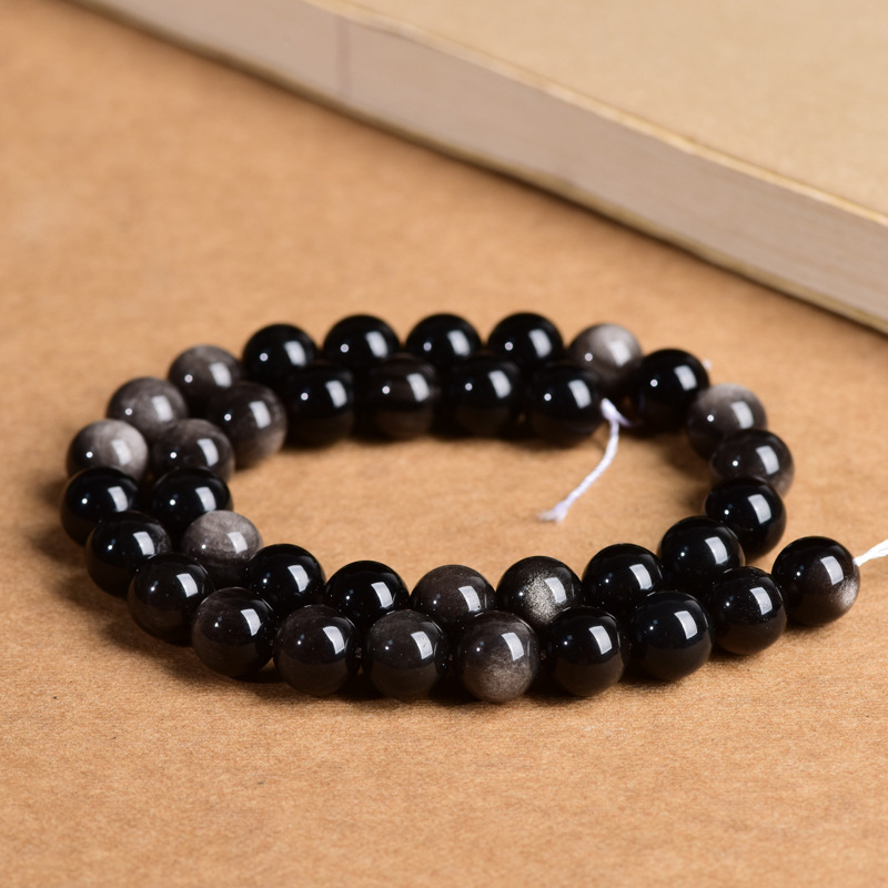Prirodne kristalne perle od srebrnog obsidijana – okrugle labave perle za DIY nakit, poluproizvod