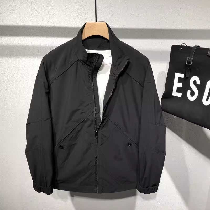 Férfi álló galléros kabát tavasz–őszre, egyszínű, slim fit, casual, koreai stílus