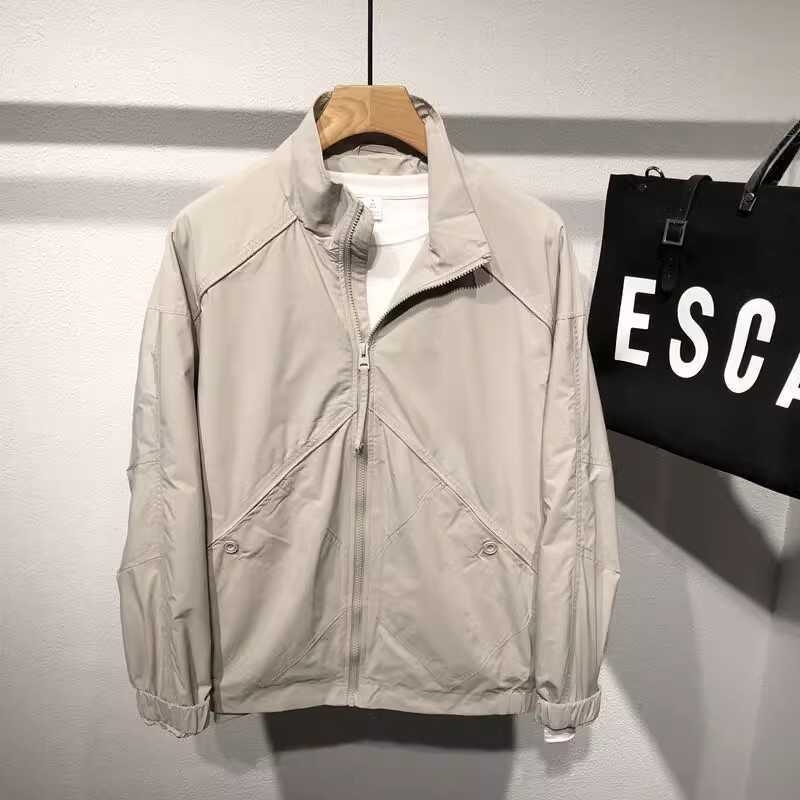 Férfi álló galléros kabát tavasz–őszre, egyszínű, slim fit, casual, koreai stílus