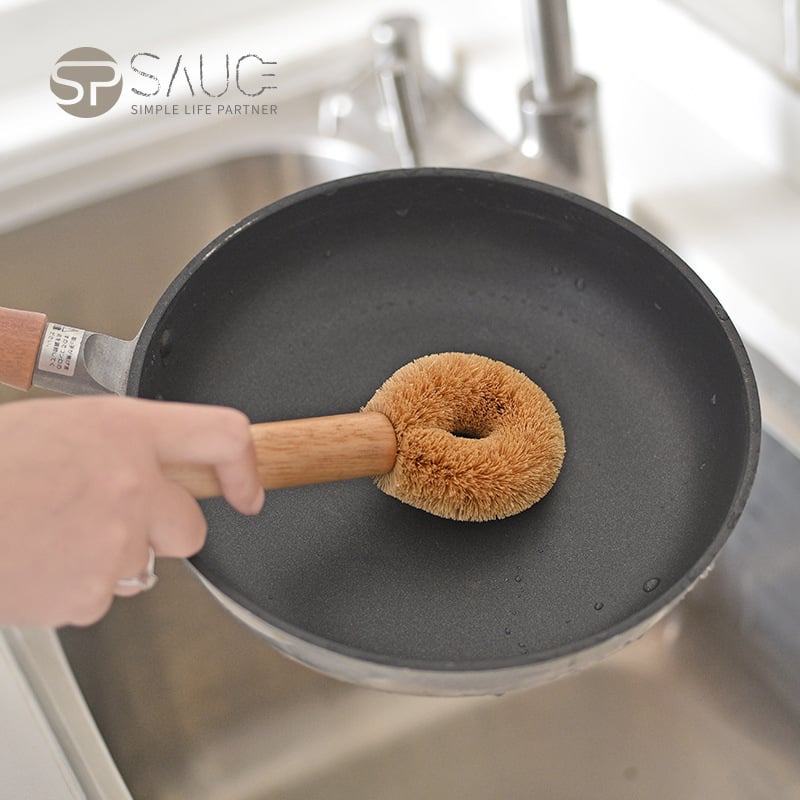 Sp Sauce Štetka na čistenie hrncov s dlhým držadlom, kokosové vlákna, olejová absorpcia