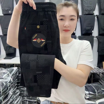 Muške ljetne tanke casual hlače s geometrijskim uzorkom i izvezkom, harem jogger stil, srednji pojas, bez pojasa, prozračan poliester
