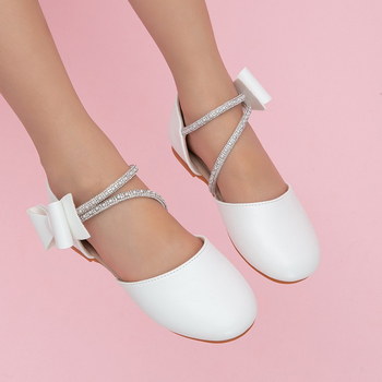 Kislányoknak hercegnő cipő, fehér, strasszos pánttal, puha talppal, Velcro-zárás
