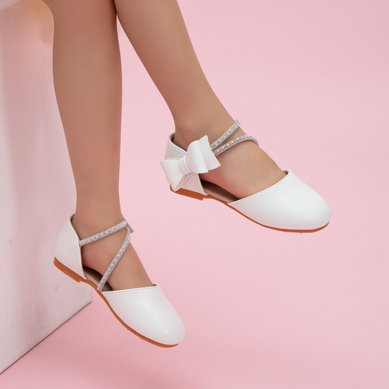 Kislányoknak hercegnő cipő, fehér, strasszos pánttal, puha talppal, Velcro-zárás