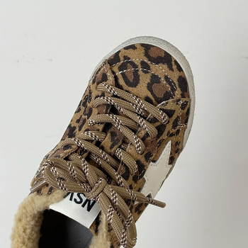 Dječje zimske tenisice s leopard uzorkom, korejskog stila, plišom podstavljene, s Velcro zatvaračem