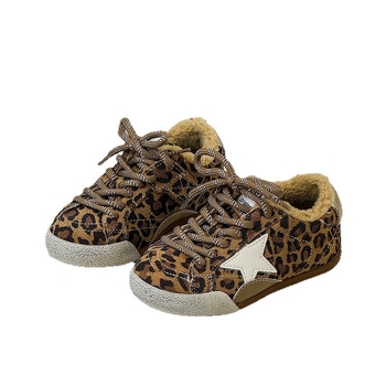 Dječje zimske tenisice s leopard uzorkom, korejskog stila, plišom podstavljene, s Velcro zatvaračem