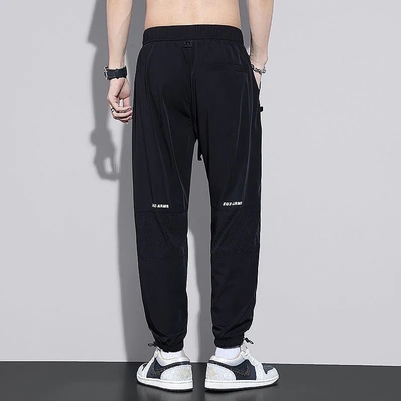 Férfi Ice Silk nyári casual nadrág, vékony, laza szabású, bokánál szűkült szárakkal, gyorsan száradó anyag, 9/10 hossz