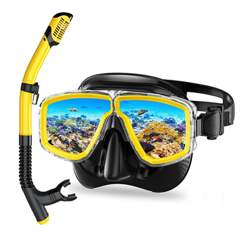 Két részes snorkel készlet száraz felső csővel, búvármaszk és szemüveg