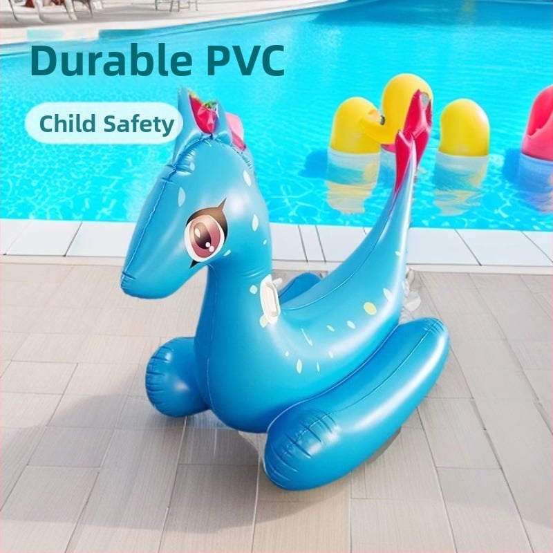 PVC nafukovacia plávacia hračka do bazéna – malý dinosaurus, hojdačkové sedenie, vodná hračka