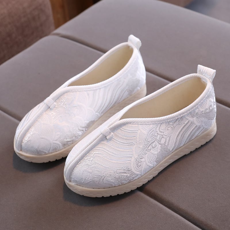 Dječje Hanfu cipele sa uzorkom valova, jednofarbni jacquard materijal, platnene cipele u staropekinjskom stilu s izšivanjem