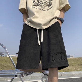 Muške kratke hlače od semiša s metalnim printom, slobodan kroj, Harajuku stil, ljeto 2025