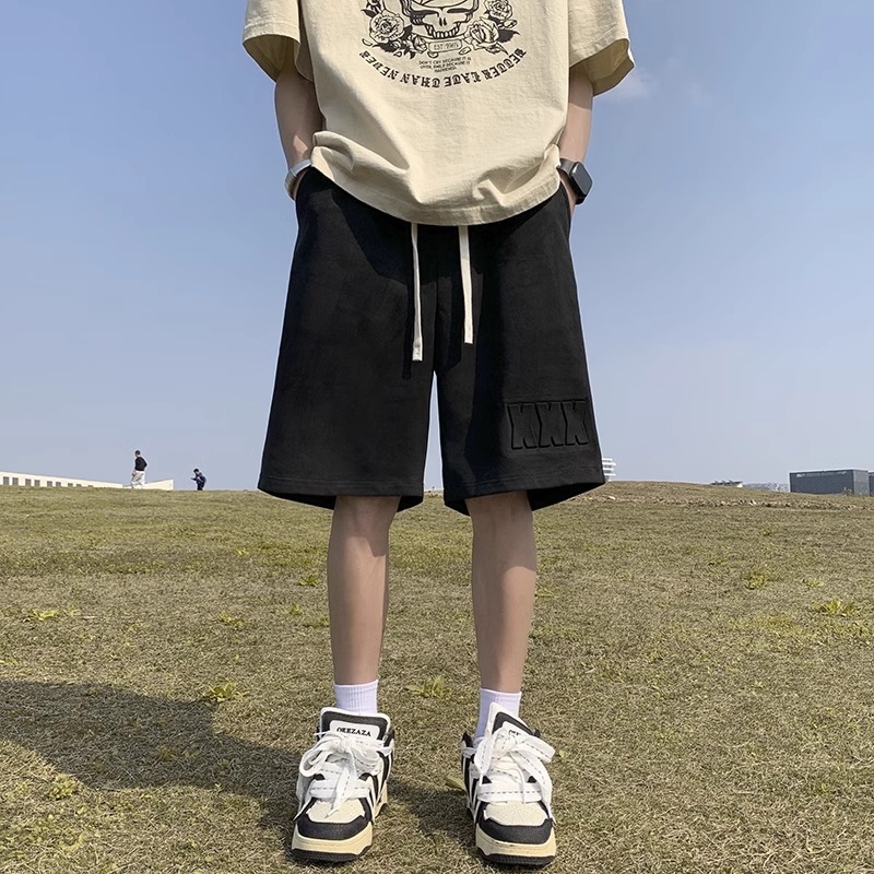 Muške kratke hlače od semiša s metalnim printom, slobodan kroj, Harajuku stil, ljeto 2025
