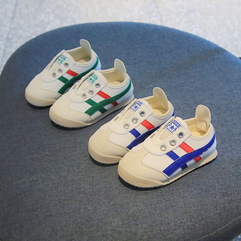 Proljetne prugaste tenisice za djecu s mekanom potplatom, prozračni platneni gornji dio, unisex s Velcro kopčom