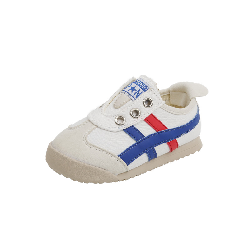 Proljetne prugaste tenisice za djecu s mekanom potplatom, prozračni platneni gornji dio, unisex s Velcro kopčom