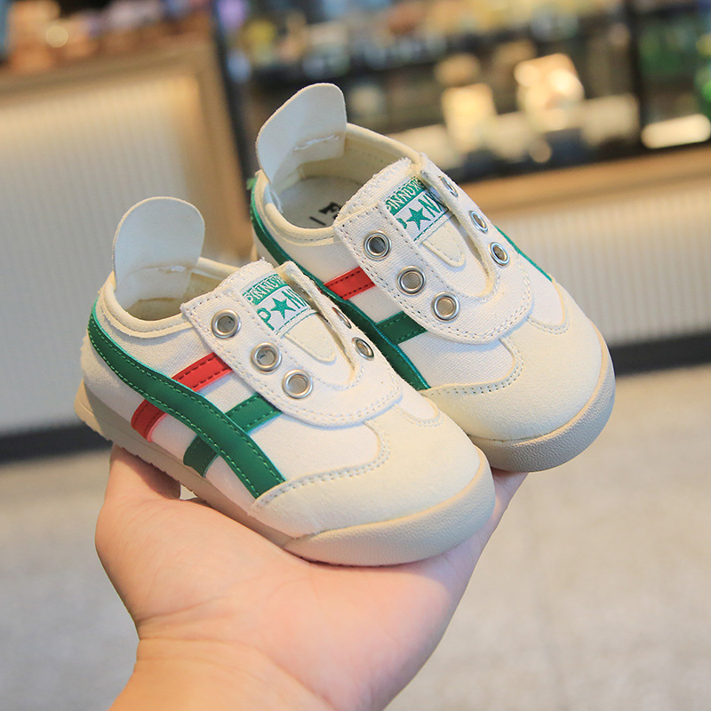 Proljetne prugaste tenisice za djecu s mekanom potplatom, prozračni platneni gornji dio, unisex s Velcro kopčom