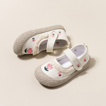Dječje platnene tenisice za djevojčice s tulipan izvezenom, mekan potplat, Velcro zatvarač, korejski stil, svestrane