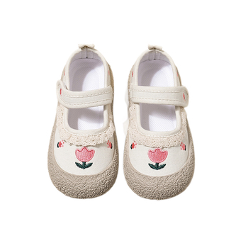 Dječje platnene tenisice za djevojčice s tulipan izvezenom, mekan potplat, Velcro zatvarač, korejski stil, svestrane
