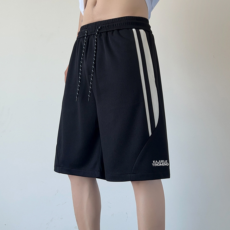 Šorcevi za tinejdžere Ice-Silk, ljeto, udobna ležerna kroj, dužina do sredine bedra, retro američki prugasti patchwork, sportski šorc ravnog kroja