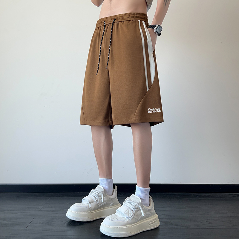Šorcevi za tinejdžere Ice-Silk, ljeto, udobna ležerna kroj, dužina do sredine bedra, retro američki prugasti patchwork, sportski šorc ravnog kroja