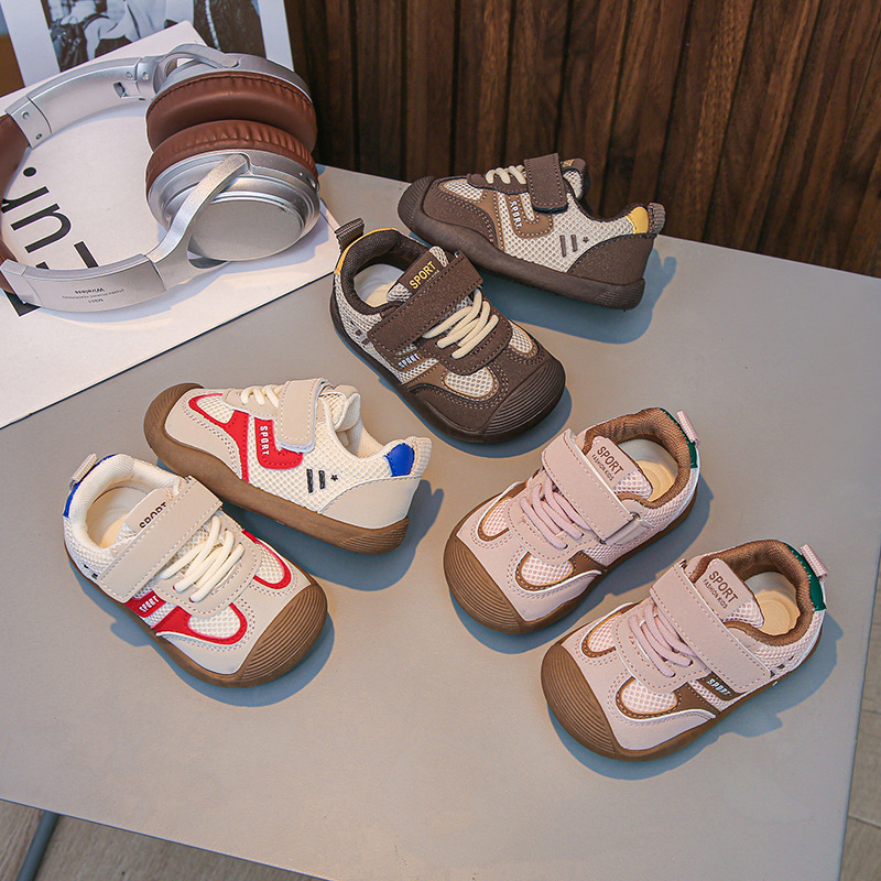 Prozračne mrežaste cipele za bebe i malu djecu, proljeće‑ljeto, niski gornji dio s Velcro zatvaračem, unisex, protuklizne, otporne na habanje, uzorak crtić, za dob 12–36 mjeseci i 24–48 mjeseci