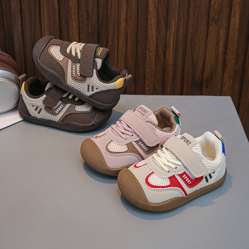 Prozračne mrežaste cipele za bebe i malu djecu, proljeće‑ljeto, niski gornji dio s Velcro zatvaračem, unisex, protuklizne, otporne na habanje, uzorak crtić, za dob 12–36 mjeseci i 24–48 mjeseci