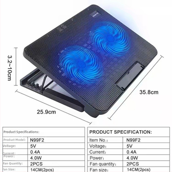 N99 notebookový chladič s dvomi ventilátormi, podstavec pre 14–15,6-palcové notebooky