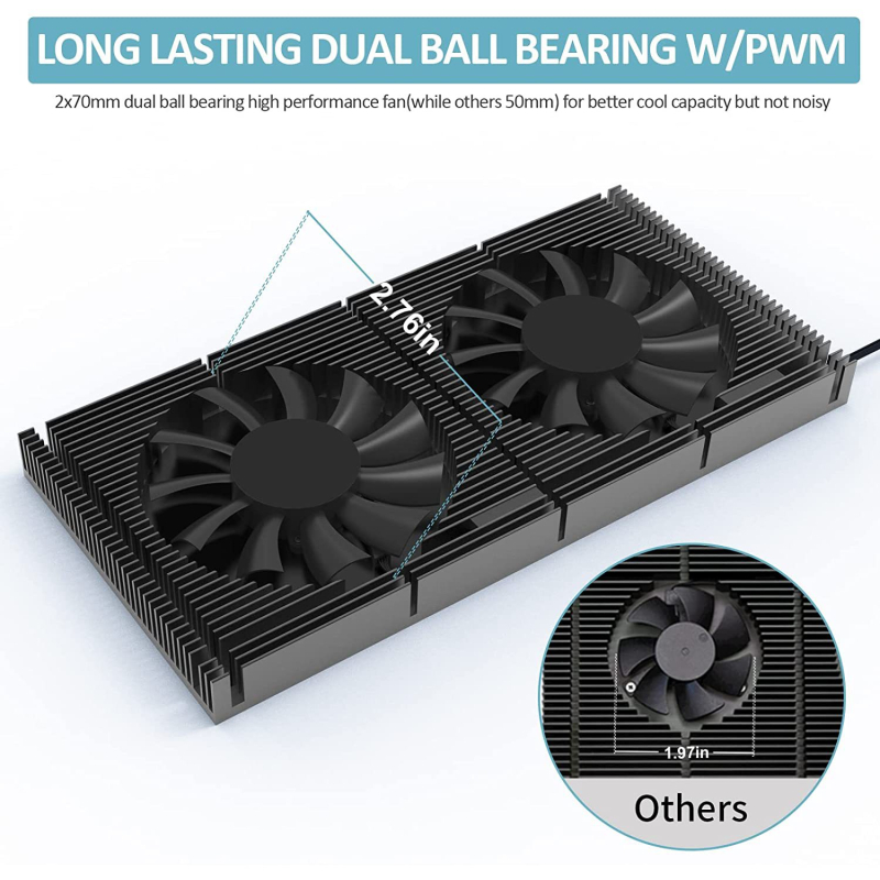 Aluminijska stražnja ploča za grafičku karticu s 70 mm PWM 4-pinskim ventilom i hladnjakom, tiho hlađenje GPU