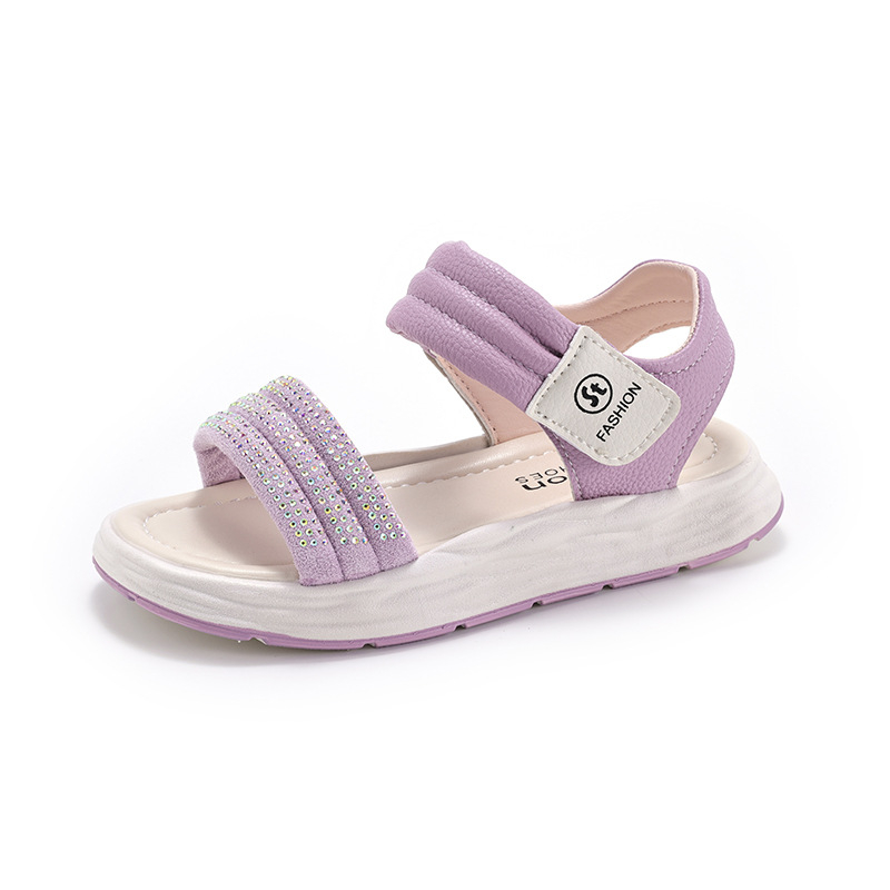 Lányok nyári szandál hercegnő-stílusban, puha talp, csúszásmentes, Velcro-zárás, római stílusú strandcipő