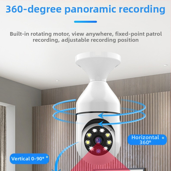 Vnútorná lampa kamera so dvojitým objektívom, bezdrôtová, dvojité zobrazenie, plnofarebný 1080p nočné videnie, 360° pokrytie