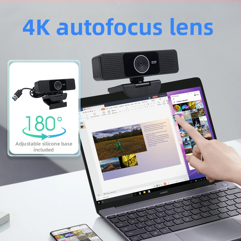 USB kamera pre počítač s vstavaným mikrofónom, automatické zaostrovanie, 4K 3840x2160 pri 30fps, bez ovládačov, plug-and-play, OEM prispôsobenie
